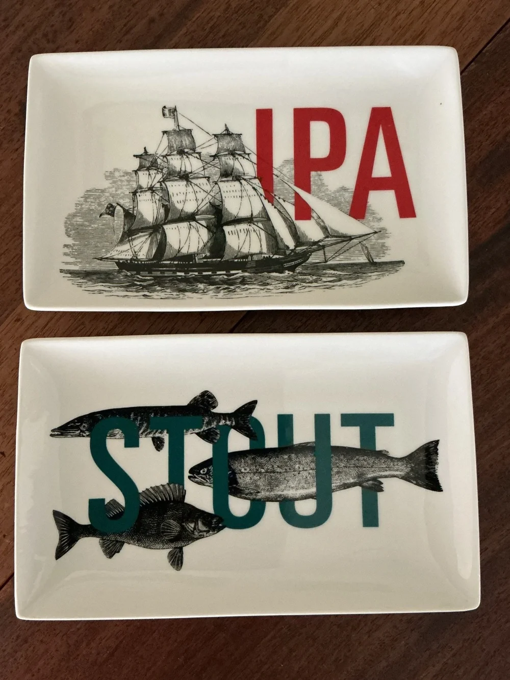 Crate & Barrel Six Pack Craft Beer Rectangular Plates with Graphics